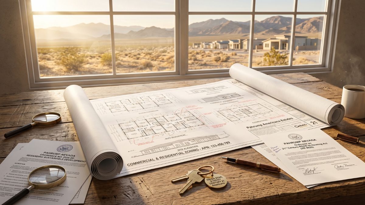 Blueprints and documents analyzing the ROAD to Housing Act impact on Pahrump real estate